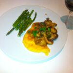 Garlicky Mushrooms with Parmesan Polenta and Grilled Asparagus